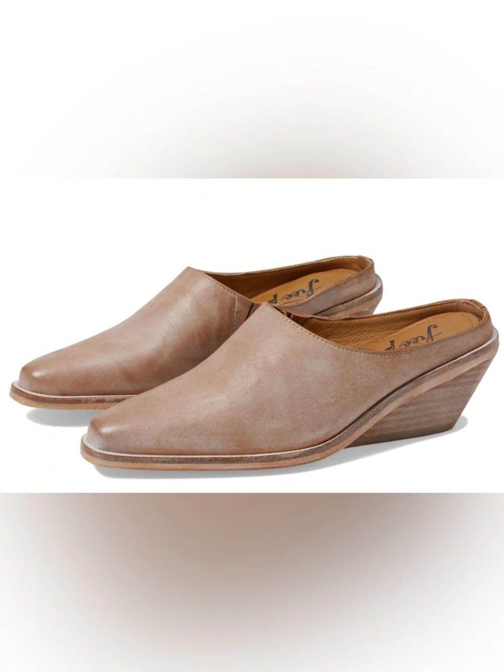 Free People Tan Leather Wedge Mule Clogs Slip On 7.5M NWT 37.5 EU - Picture 1 of 11